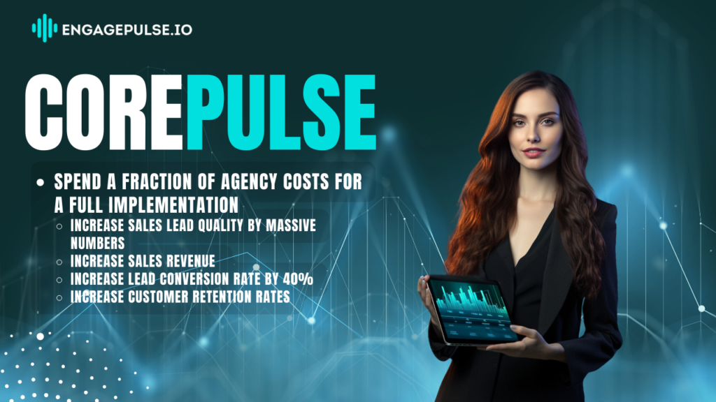 Corepulse, full crm implemenation done right at a fraction of agency costs. Get asset building, tech stack integration, database building, campaign templates and more